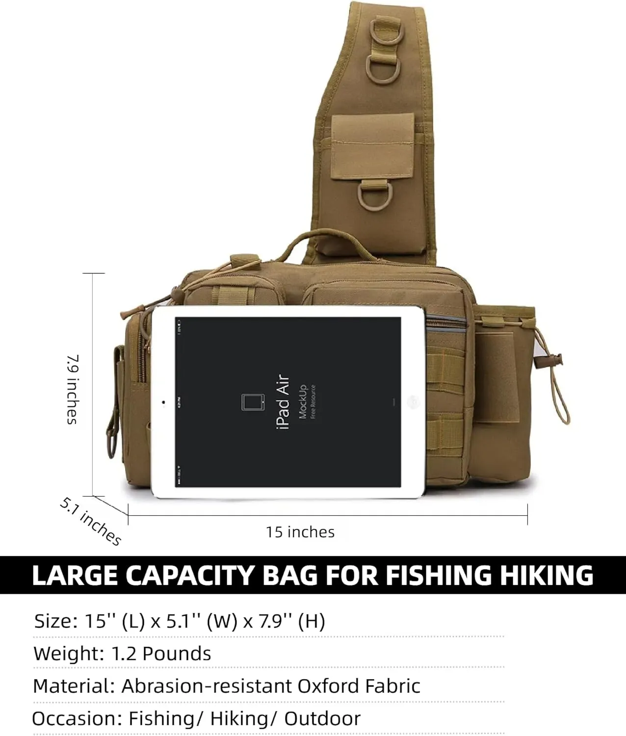 Small Fly Fishing Sling Bag for Men Fishing Tackle Bag with Rod Holder Waterproof Tackle Shoulder Pack for Outdoor Camping Climbing (Black Camo)
