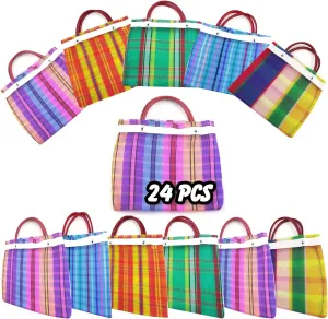Small Mexican Tote Mercado Bags (Set of 24) - Assorted Colors-Mini Mexican Mesh Bags 10"x 7.5" by JVR TRADE (24)