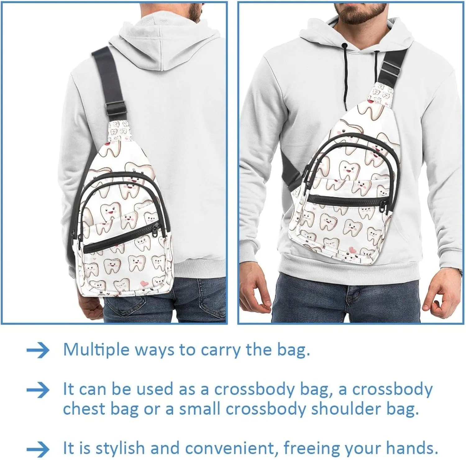 Small Sling Backpack Crossbody Sling Bag, Chest Bag Daypack, Cartoon Teeth (4)