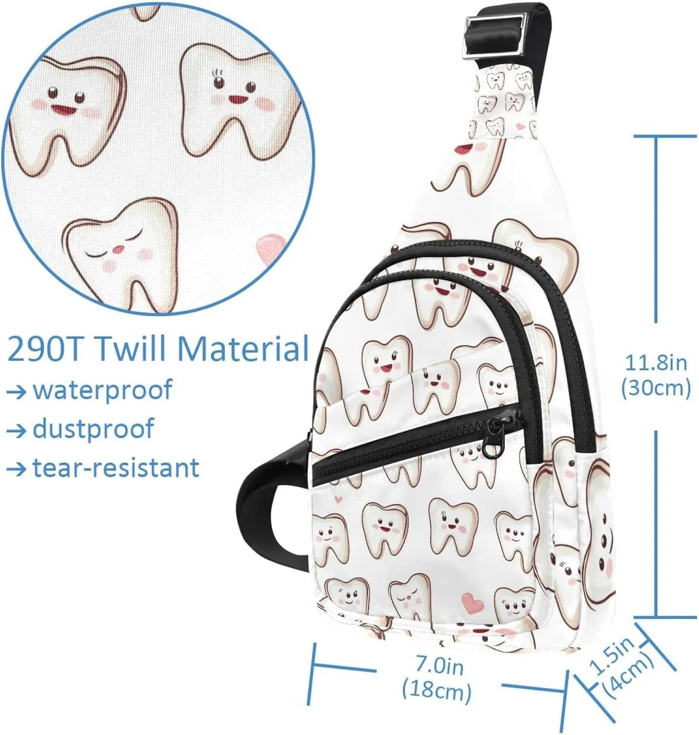 Small Sling Backpack Crossbody Sling Bag, Chest Bag Daypack, Cartoon Teeth (4)