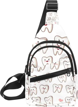 Small Sling Backpack Crossbody Sling Bag, Chest Bag Daypack, Cartoon Teeth (4)