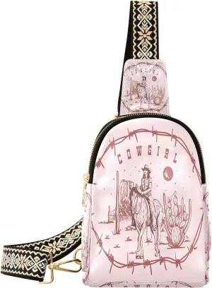 Small Sling Bag Fanny Packs Crossbody Bags for Women Cowgirl Riding Horse Leather Fashion Chest Bag Belt Bag for Women for Travel Sports Running Hiking