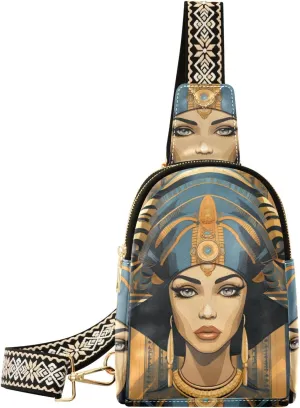 Small Sling Bag for Women Egyptian Queen Painting Leather Crossbody Bags Chest Bag Waist Packs