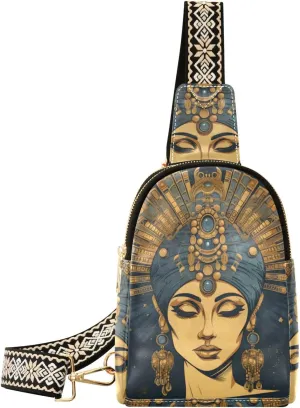 Small Sling Bag for Women Egyptian Woman Portrait Leather Crossbody Bags Chest Bag Waist Packs