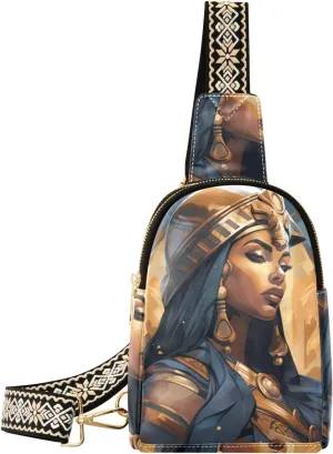 Small Sling Bag for Women Egyptian Woman Portrait Painting Leather Crossbody Bags Chest Bag Waist Packs