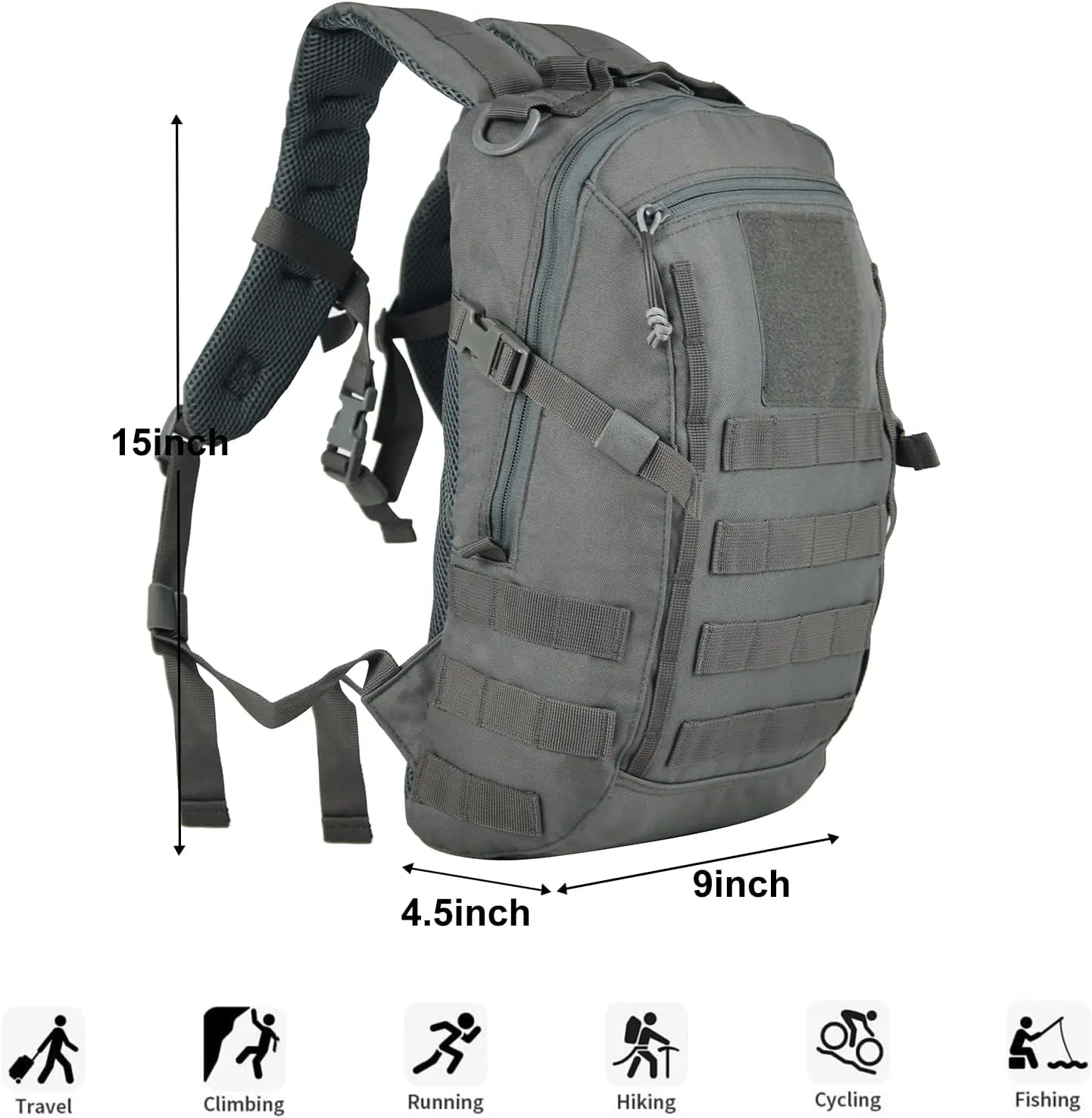 Small Tactical Backpack Military Daypack 12L Molle Bag Rucksack Army Daypack for Outdoor,Hiking,Camping,Travel (Grey)