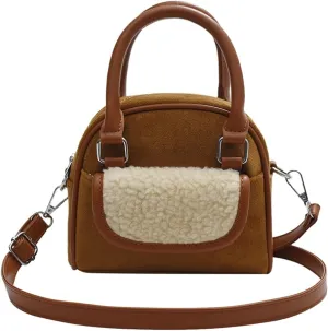 Small Velvet Handbag for Women - Lamb Wool Shoulder Tote, Soft Plush Vintage Crossbody, Fluffy Messenger