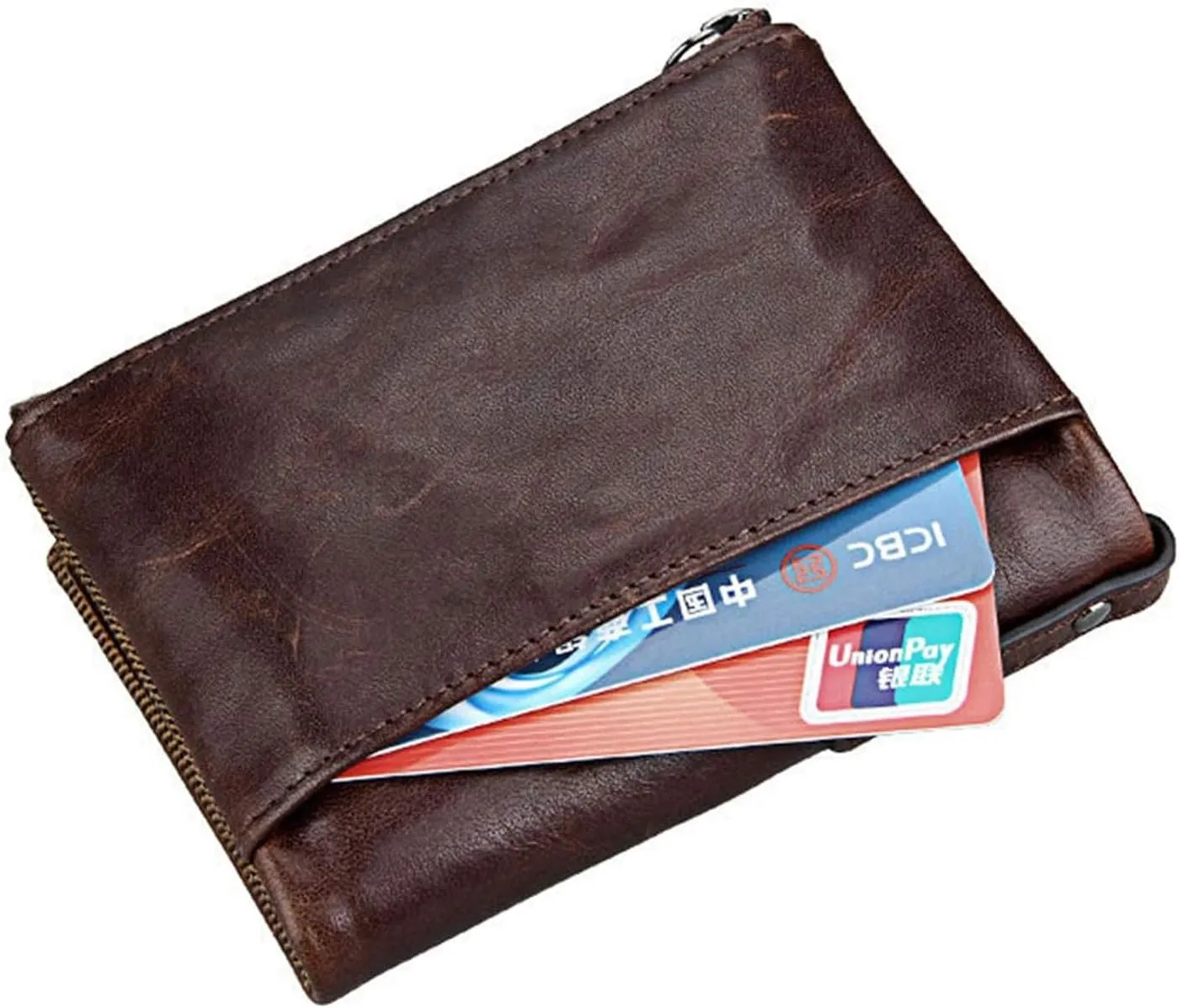 small wallet for women Leather Bifold Compact Card Holder Zipper Pocket Wallet RFID Blocking Card Case Purse with ID Window(coffee)