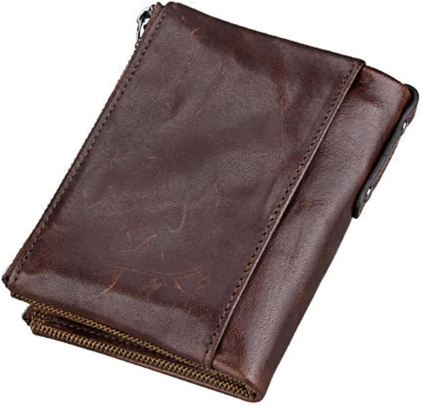 small wallet for women Leather Bifold Compact Card Holder Zipper Pocket Wallet RFID Blocking Card Case Purse with ID Window(coffee)