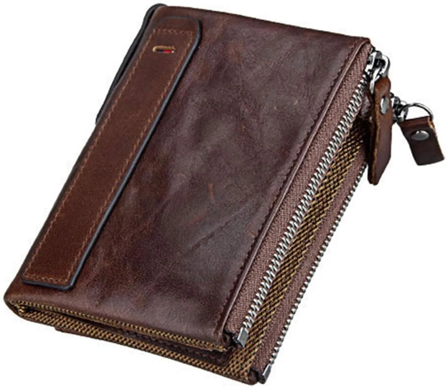 small wallet for women Leather Bifold Compact Card Holder Zipper Pocket Wallet RFID Blocking Card Case Purse with ID Window(coffee)