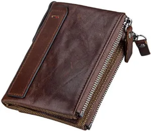 small wallet for women Leather Bifold Compact Card Holder Zipper Pocket Wallet RFID Blocking Card Case Purse with ID Window(coffee)