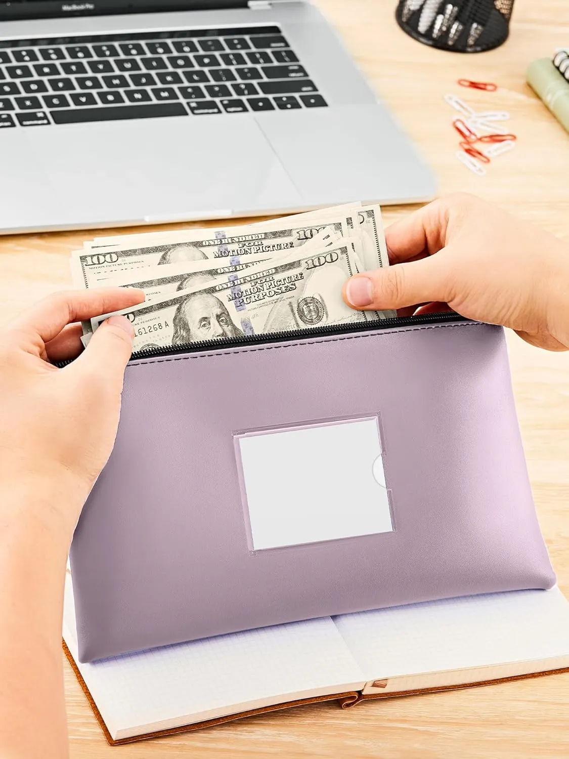 SMARTAKE 10-Pack Bank Deposit Money Bags with Zipper, 10 Colors Leather Bags Wallet Pouches with Label, for Cash, Coins, Cosmetics, Invoice, Bills, Tools, 11.5 x 6.2 Inches (Macaroon Colors)