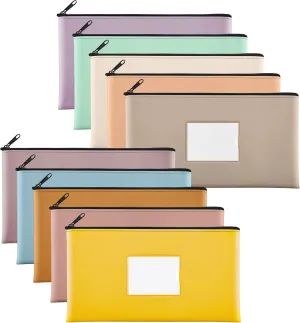 SMARTAKE 10-Pack Bank Deposit Money Bags with Zipper, 10 Colors Leather Bags Wallet Pouches with Label, for Cash, Coins, Cosmetics, Invoice, Bills, Tools, 11.5 x 6.2 Inches (Macaroon Colors)