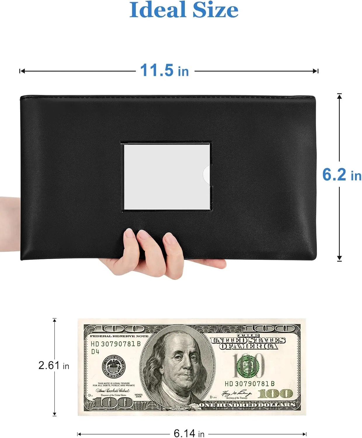 SMARTAKE 5-Pack Bank Deposit Money Bags with Zipper, PU Leather Bags Cash Wallet Pouches with Label, for Coins, Cosmetics, Invoice, Bills, Tools, 11.5 x 6.2 Inches, Black