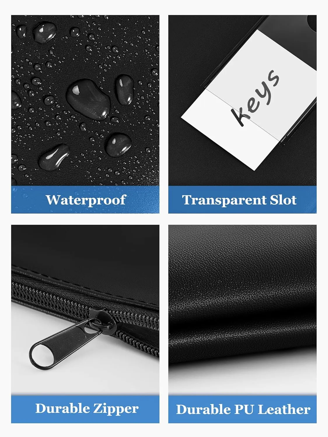 SMARTAKE 5-Pack Bank Deposit Money Bags with Zipper, PU Leather Bags Cash Wallet Pouches with Label, for Coins, Cosmetics, Invoice, Bills, Tools, 11.5 x 6.2 Inches, Black