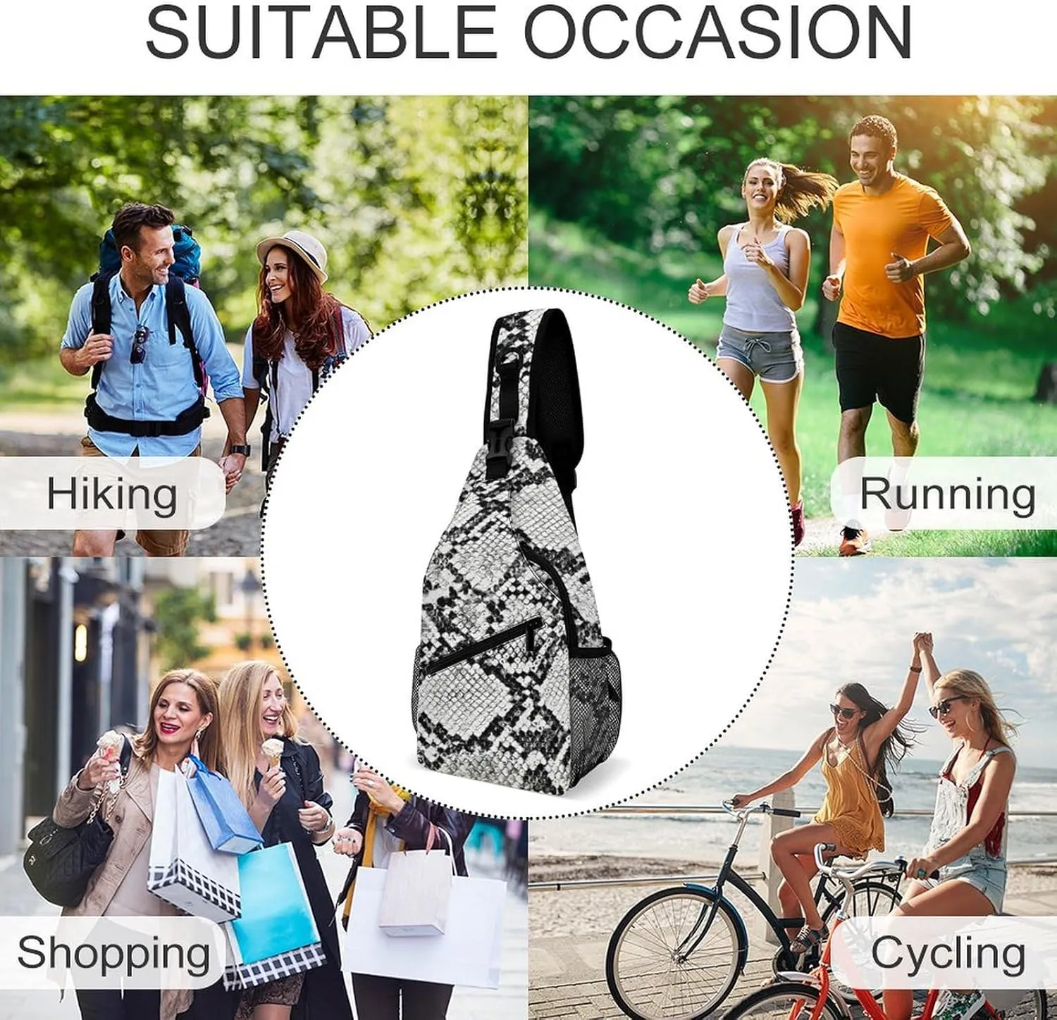 Snakeskin Paint Sling Backpack Man Woman Crossbody Backpack Chest Bag Cycling Daypack Travel Bag Casual Daypacks Leisure Backpacks