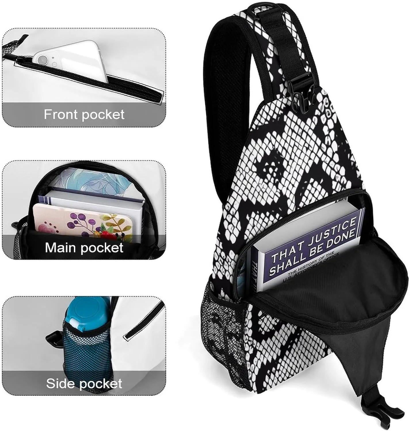 Snakeskin Paint Sling Backpack Mans Womans Crossbody Backpack Chest Bag Running Daypack Travel Bag Casual Daypacks Outdoor Backpacks