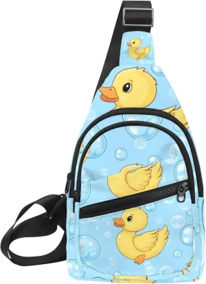 soap bubbles and cute duck (2) Sling Bag for Women Men Backpack Fanny Pack Crossbody Chest Travel Shoulder Belt Bags Purse Handbag