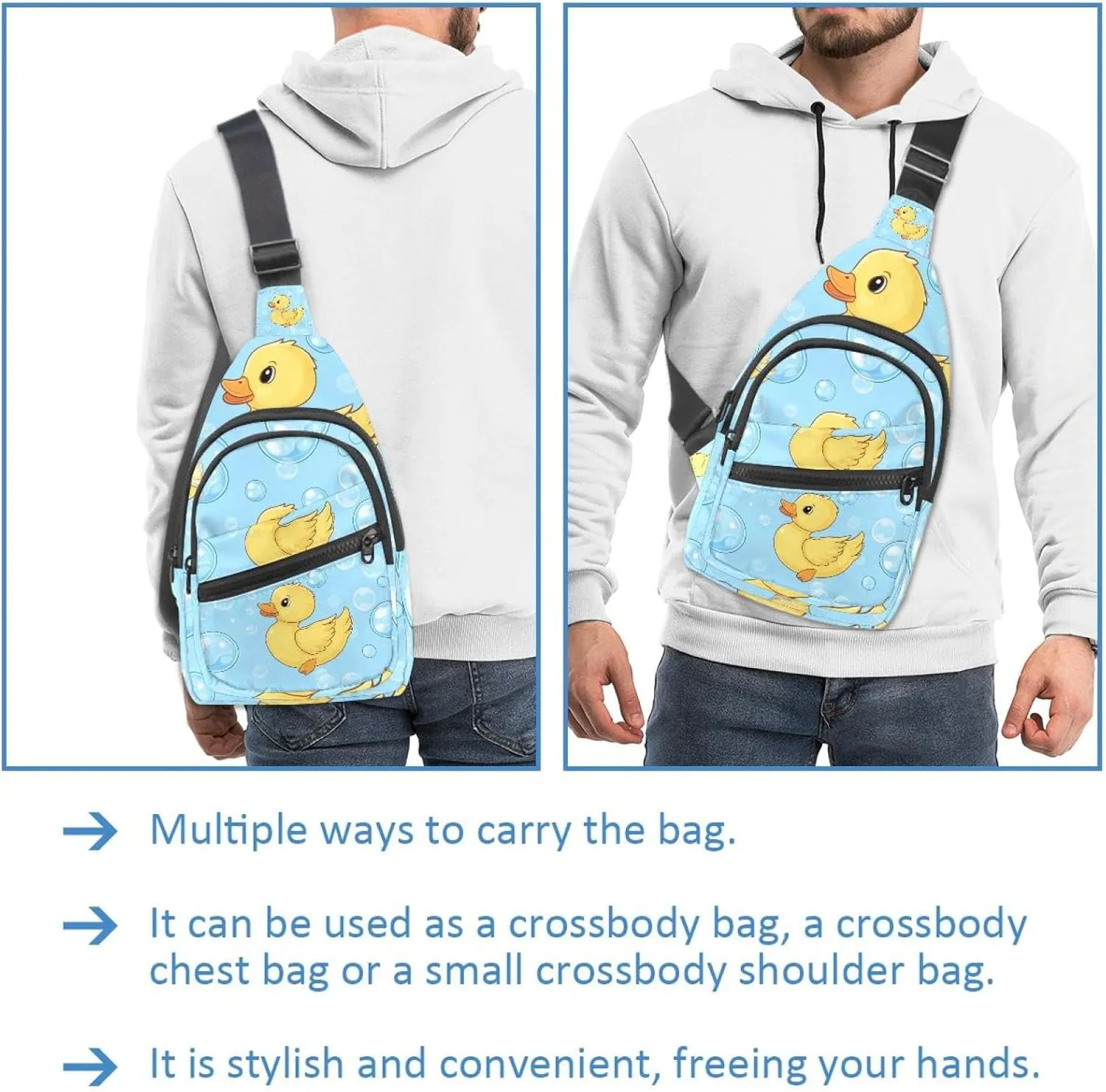 soap bubbles and cute duck (2) Sling Bag for Women Men Backpack Fanny Pack Crossbody Chest Travel Shoulder Belt Bags Purse Handbag