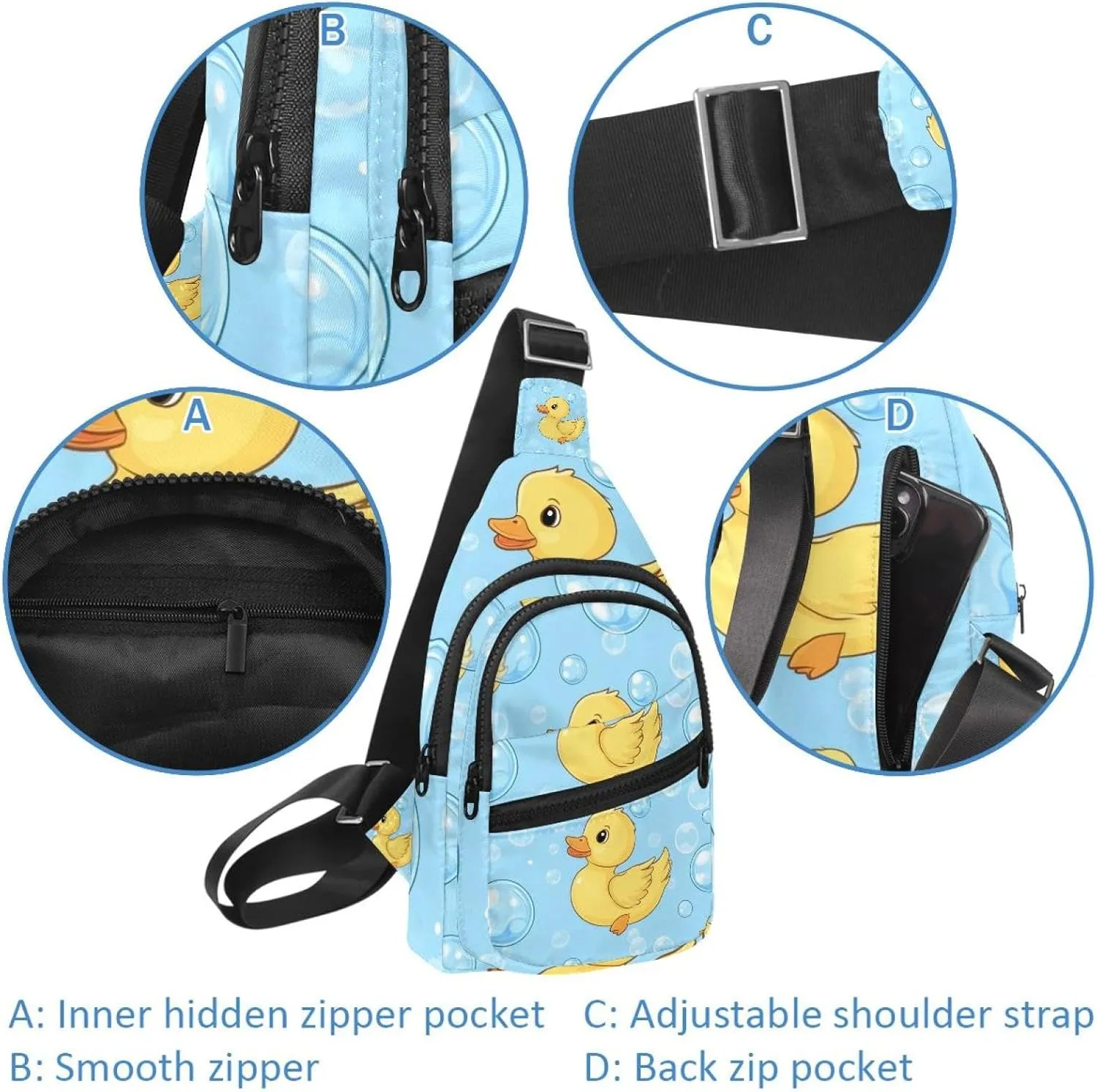 soap bubbles and cute duck (2) Sling Bag for Women Men Backpack Fanny Pack Crossbody Chest Travel Shoulder Belt Bags Purse Handbag