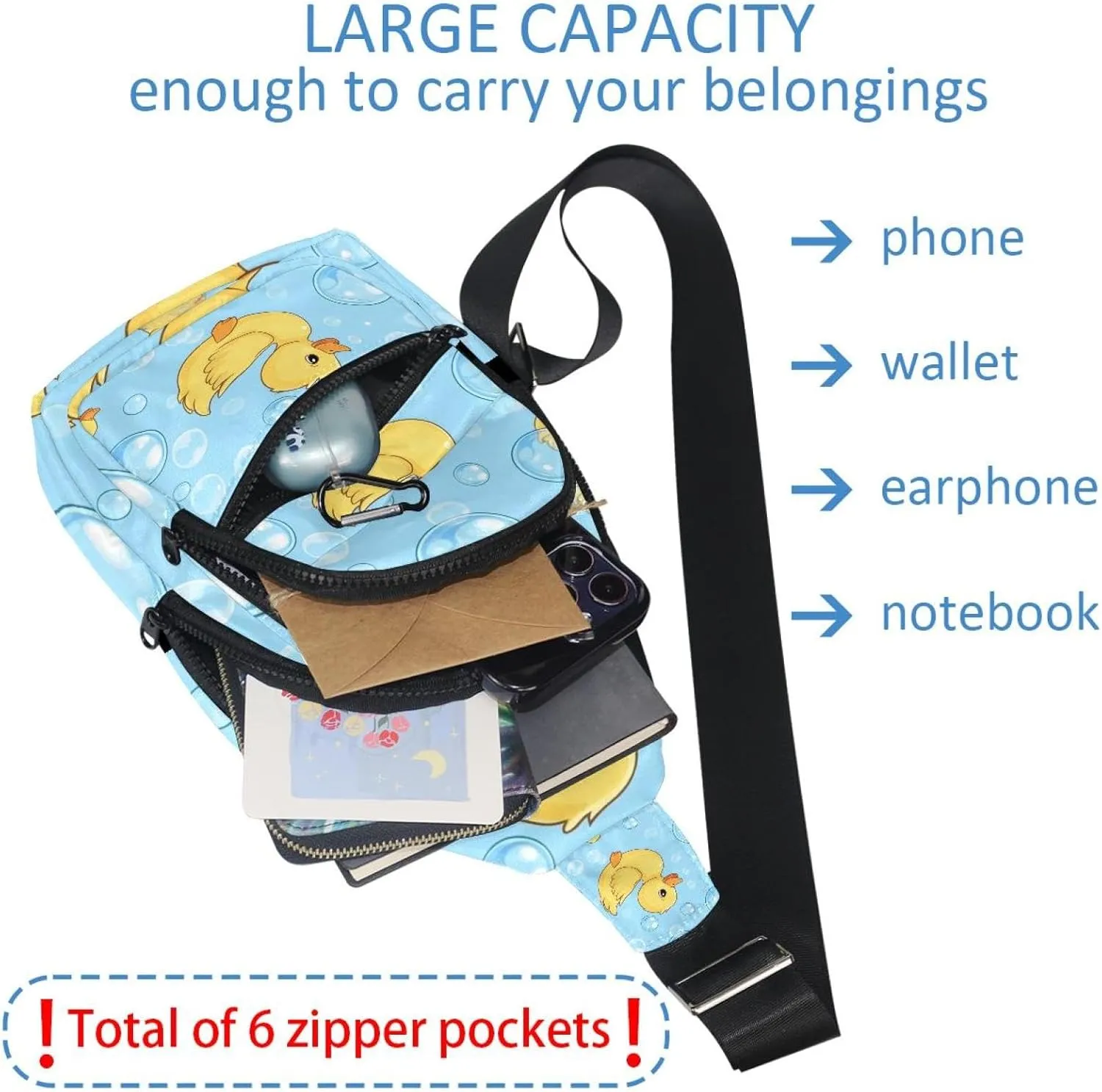 soap bubbles and cute duck (2) Sling Bag for Women Men Backpack Fanny Pack Crossbody Chest Travel Shoulder Belt Bags Purse Handbag