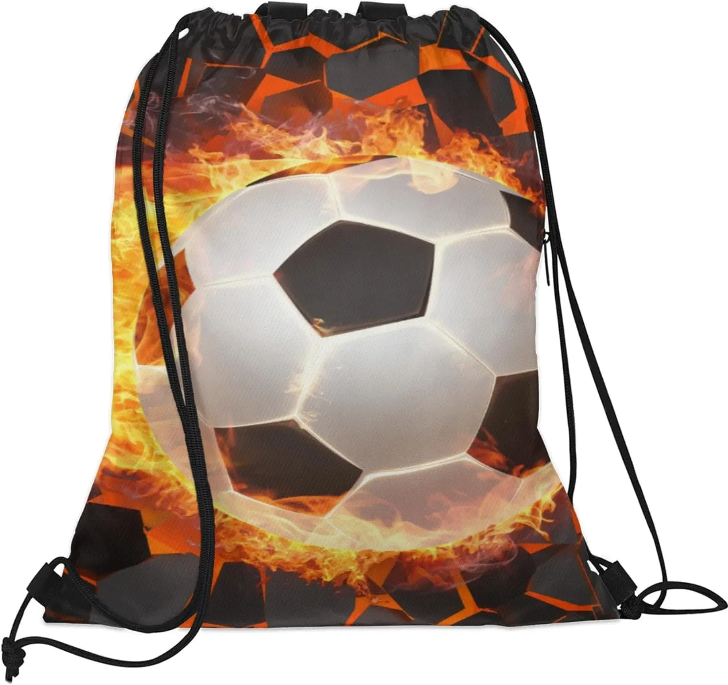 Soccer Fire Drawstring Backpack,Waterproof Sports Gym Bag with Shoes Compartment and Bottle Holder,Travel Tote Bags for Beach,Swimming,Yoga Gifts