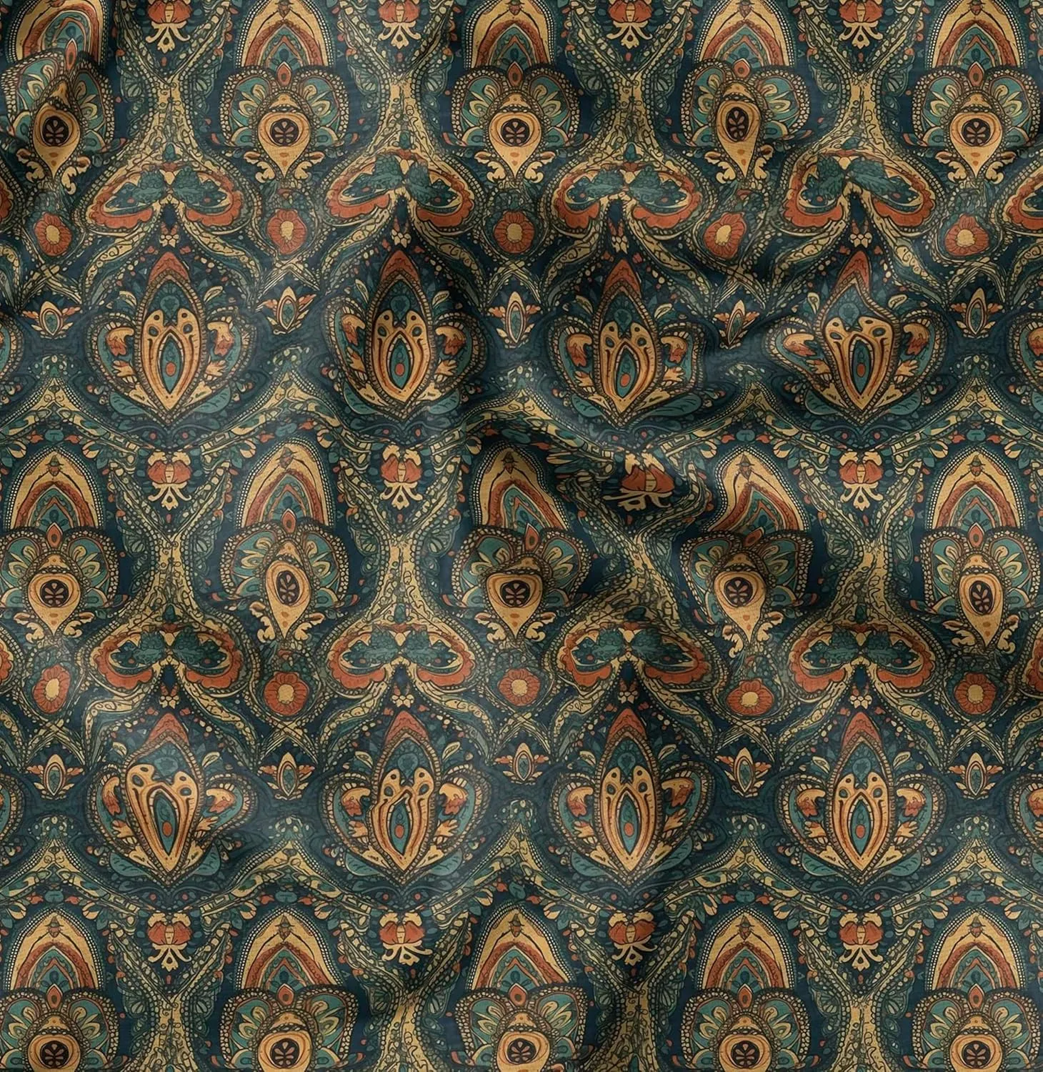 Soimoi Paisley Patchwork Print - Green, Canvas Fabric Material - 56 Inch Wide, 1 Yard, Unstitched Fabric for Upholstery, Bags, Workwear and Outdoor Gear.