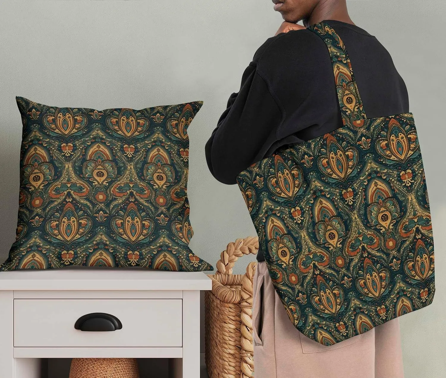 Soimoi Paisley Patchwork Print - Green, Canvas Fabric Material - 56 Inch Wide, 1 Yard, Unstitched Fabric for Upholstery, Bags, Workwear and Outdoor Gear.