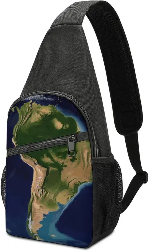 South America Satellite Image Sling Bag Lightweight Crossbody Shoulder Backpacks Hiking Travel Daypack Chest Bag for Women Men