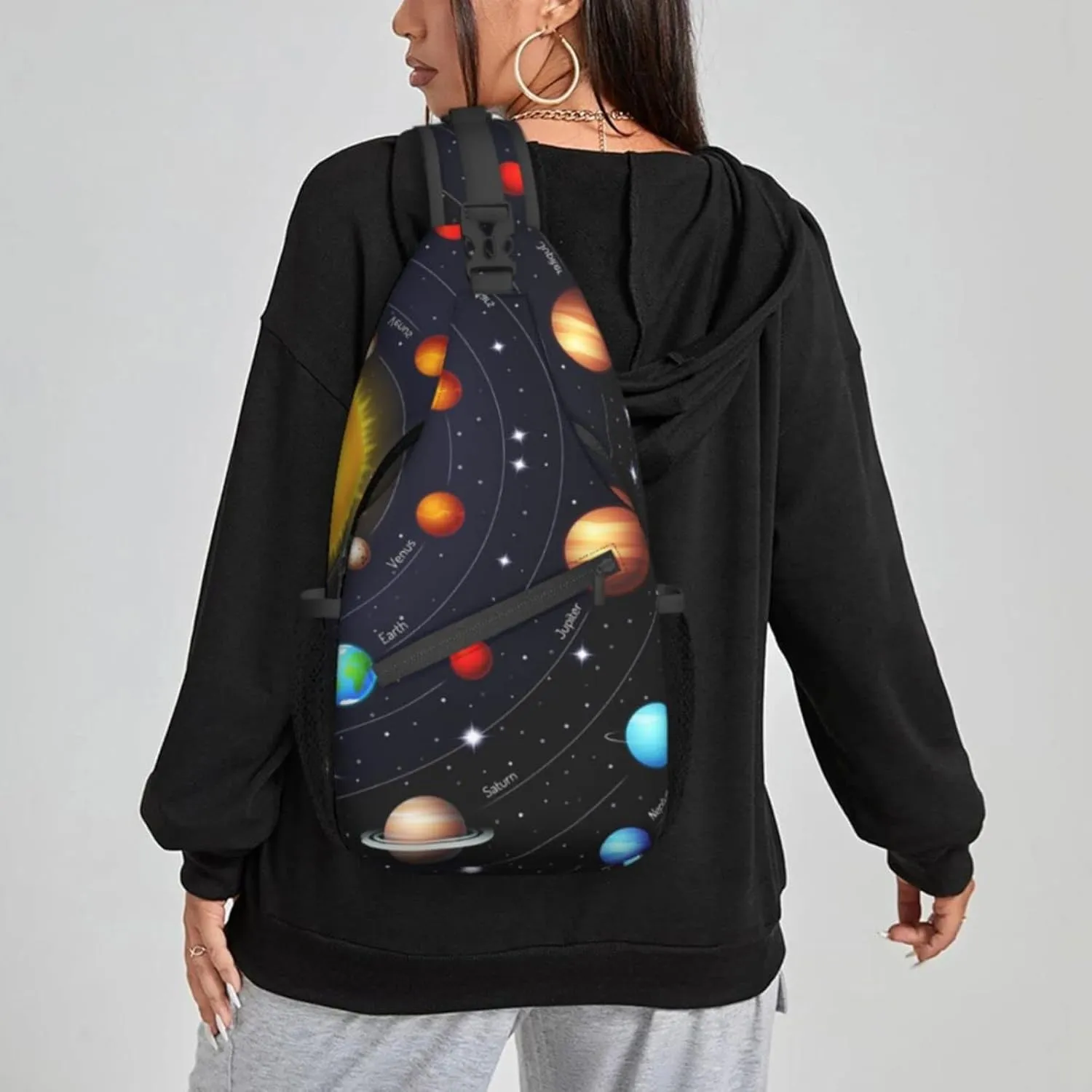 Space Solar System Black Crossbody Bags for Women Trendy Sling Backpack Men Chest Shoulder Bag Gym Cycling Travel Hiking Daypack