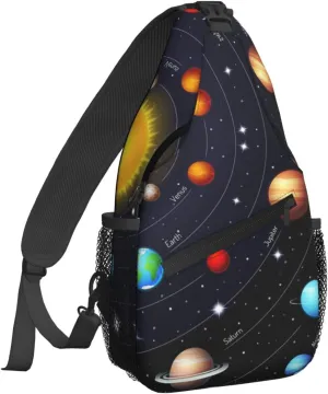 Space Solar System Black Crossbody Bags for Women Trendy Sling Backpack Men Chest Shoulder Bag Gym Cycling Travel Hiking Daypack