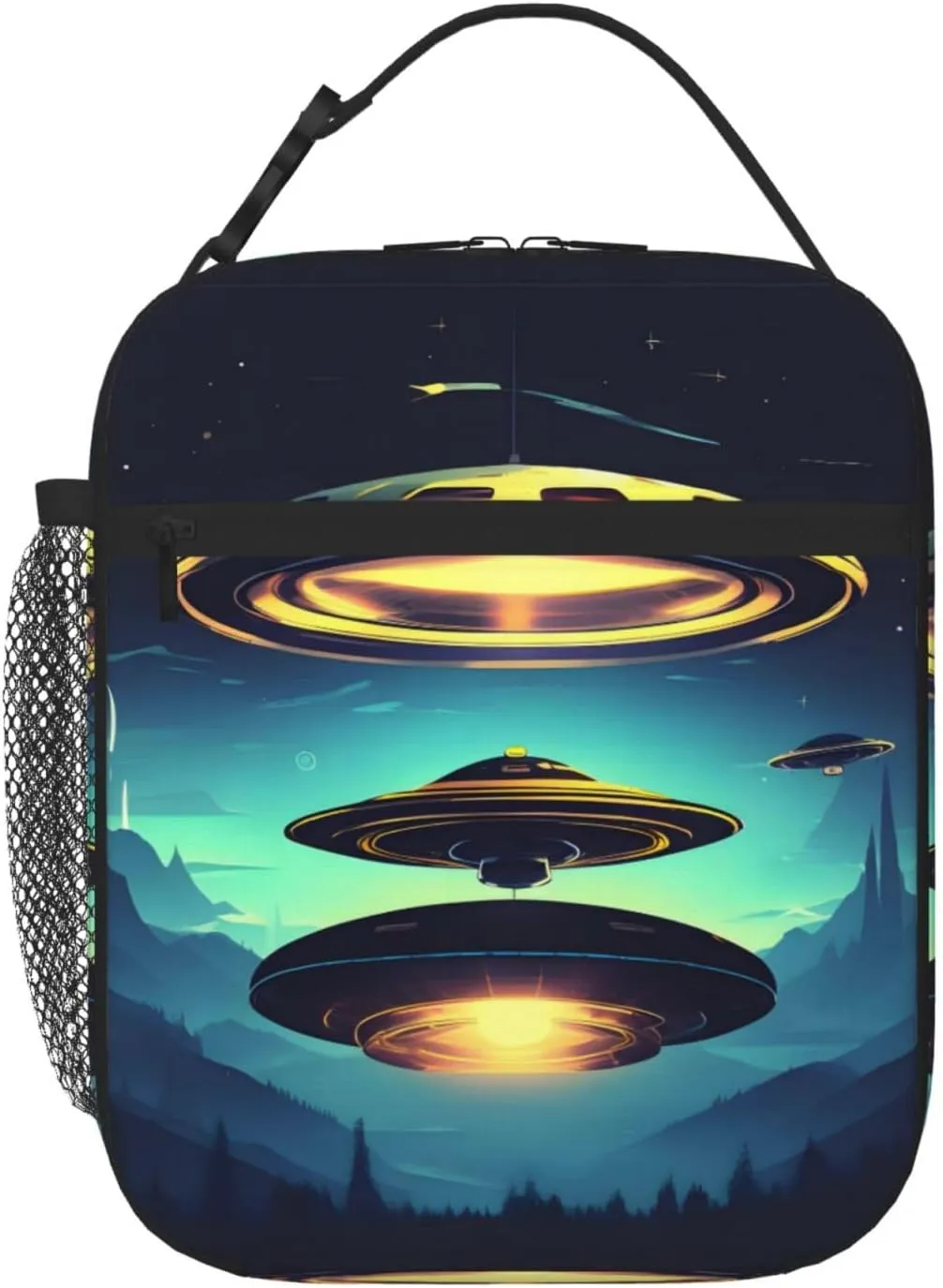 Spacecraft descend Portable insulated lunch bag, rich colors, Oxford cloth (100% polyester)   quilting   PEVA