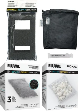 SPEC (3 Gal,5 Gal) | EVO(5 Gal) | Flex (9 Gal) Maintenance & Replacement Filter Media Kit, Including Trident Mesh Bags(SPEC EVO Flex Activated Carbon 3-Packs, BioMax, Foam Filter Block)