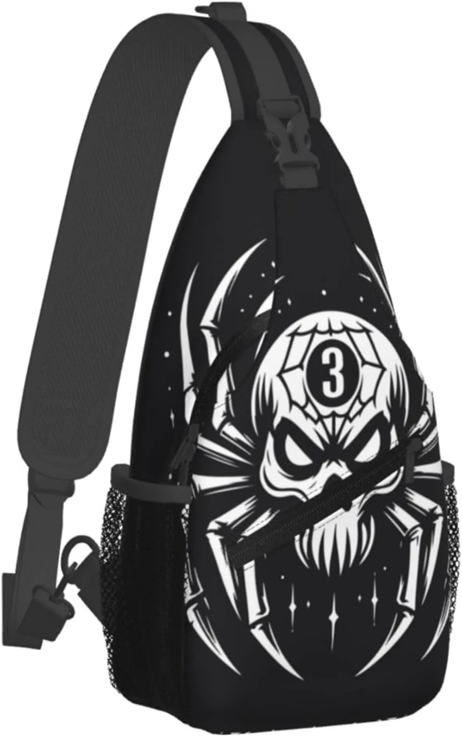 Spider Skull Pattern Sling Backpack Crossbody Bag, Chest Bag Daypack for Outdoors Hiking Traveling
