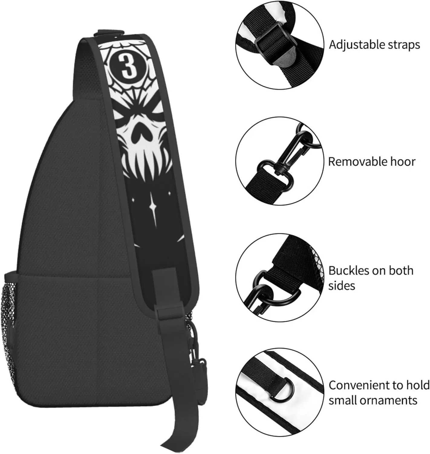 Spider Skull Pattern Sling Backpack Crossbody Bag, Chest Bag Daypack for Outdoors Hiking Traveling