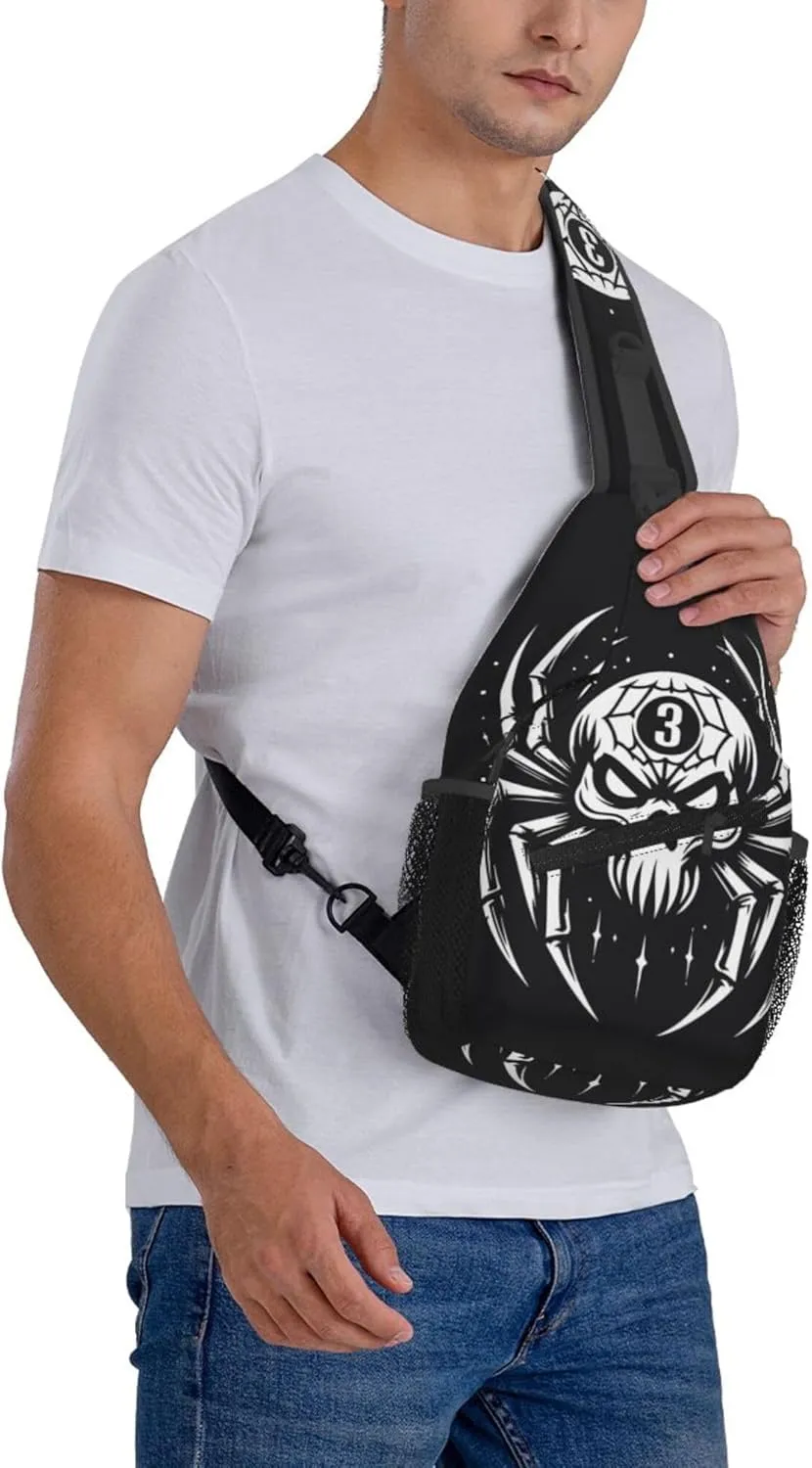 Spider Skull Pattern Sling Backpack Crossbody Bag, Chest Bag Daypack for Outdoors Hiking Traveling