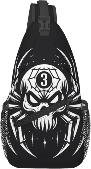 Spider Skull Pattern Sling Backpack Crossbody Bag, Chest Bag Daypack for Outdoors Hiking Traveling