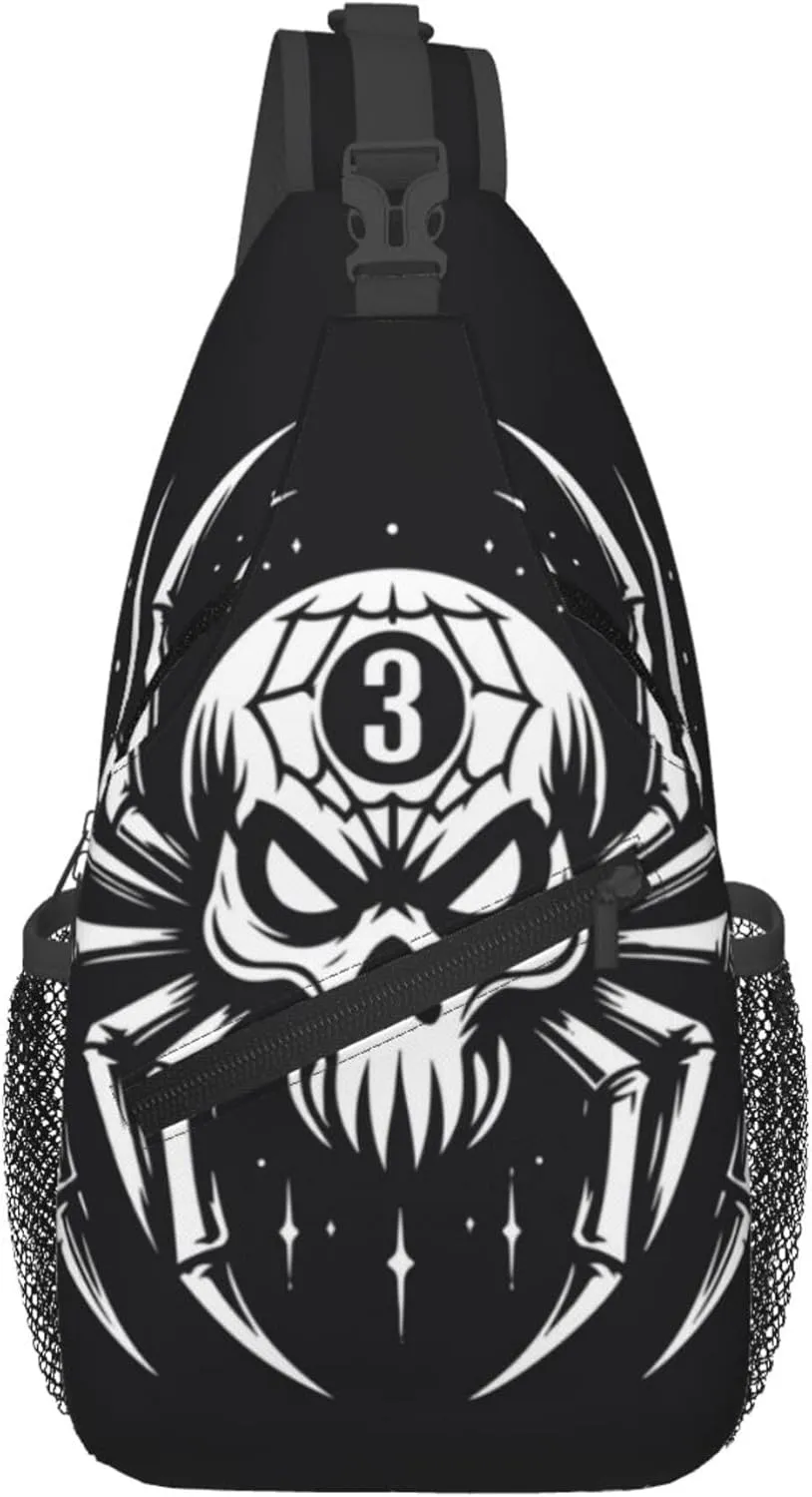 Spider Skull Pattern Sling Backpack Crossbody Bag, Chest Bag Daypack for Outdoors Hiking Traveling