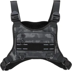 Sports Chest Bag For Men Women, Water Resistant Lightweight Front Chest Pack, Running Vest Bag With Built-In Phone Holder & Extra Storage For Workouts, Running, Cycling (Camo)
