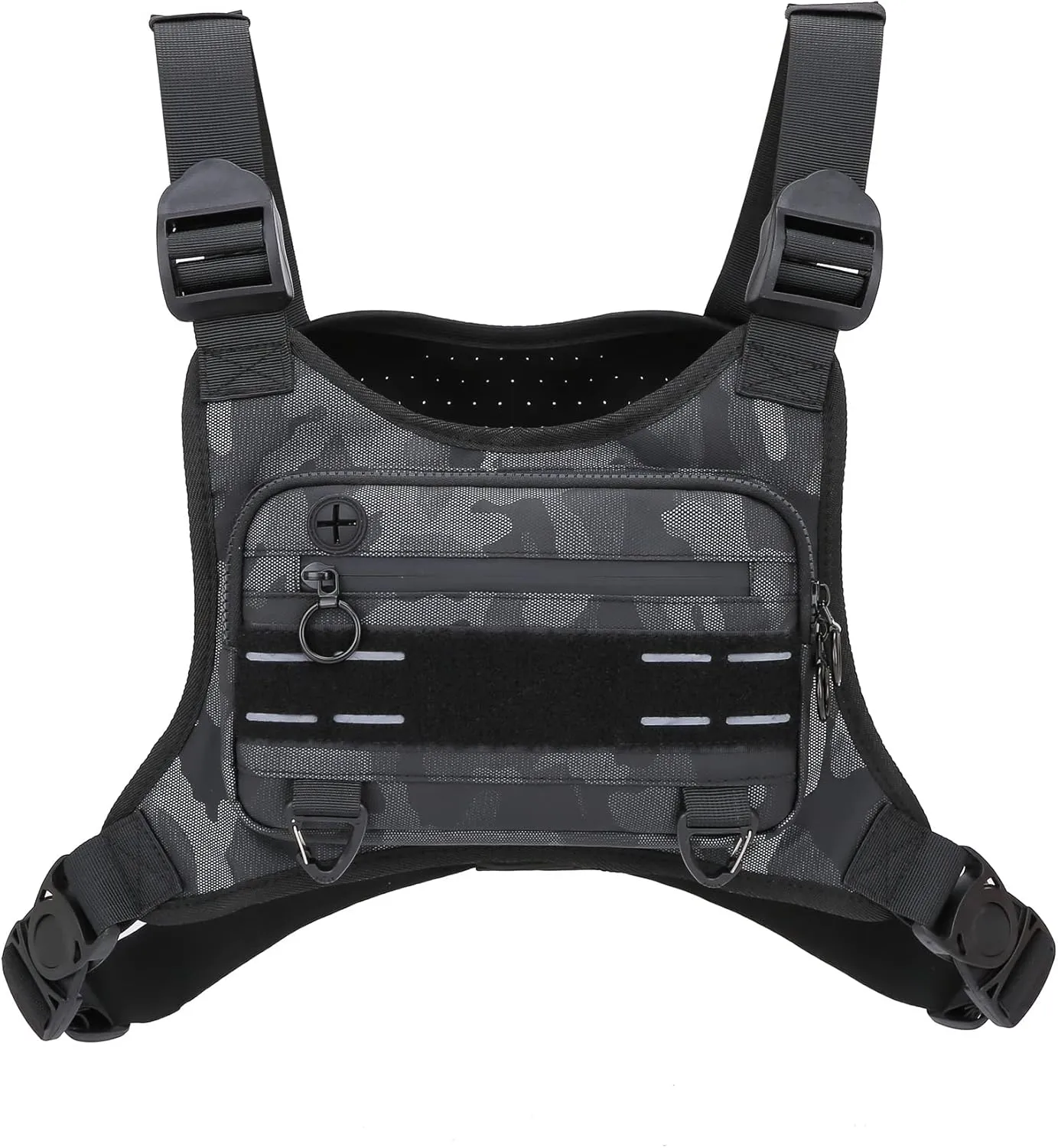 Sports Chest Bag For Men Women, Water Resistant Lightweight Front Chest Pack, Running Vest Bag With Built-In Phone Holder & Extra Storage For Workouts, Running, Cycling (Camo)