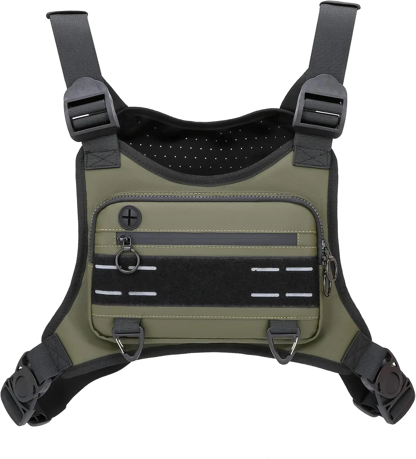 Sports Chest Bag For Men Women, Water Resistant Lightweight Front Chest Pack, Running Vest Bag With Built-In Phone Holder & Extra Storage For Workouts, Running, Cycling (Olive)