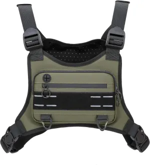 Sports Chest Bag For Men Women, Water Resistant Lightweight Front Chest Pack, Running Vest Bag With Built-In Phone Holder & Extra Storage For Workouts, Running, Cycling (Olive)