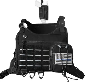 Sports Chest Bag with Pistol Holster For Men,Lightweight Front Running Vest Bag Built-In Phone Holder,EDC Travel Pack
