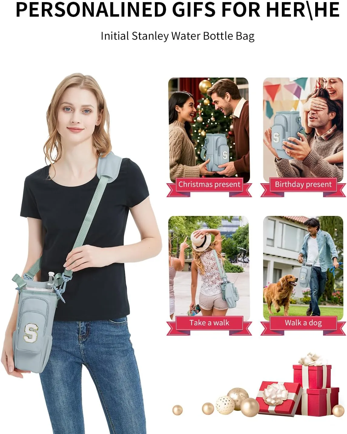 sportsnew Gifts for Mom Water Bottle Carrier Bag for Stanley Brumate era 40 oz Tumbler with Phone Pocket Personalized Initial Water Bottle Holder with Strap & Straw Toppers Stanley Cup Accessories