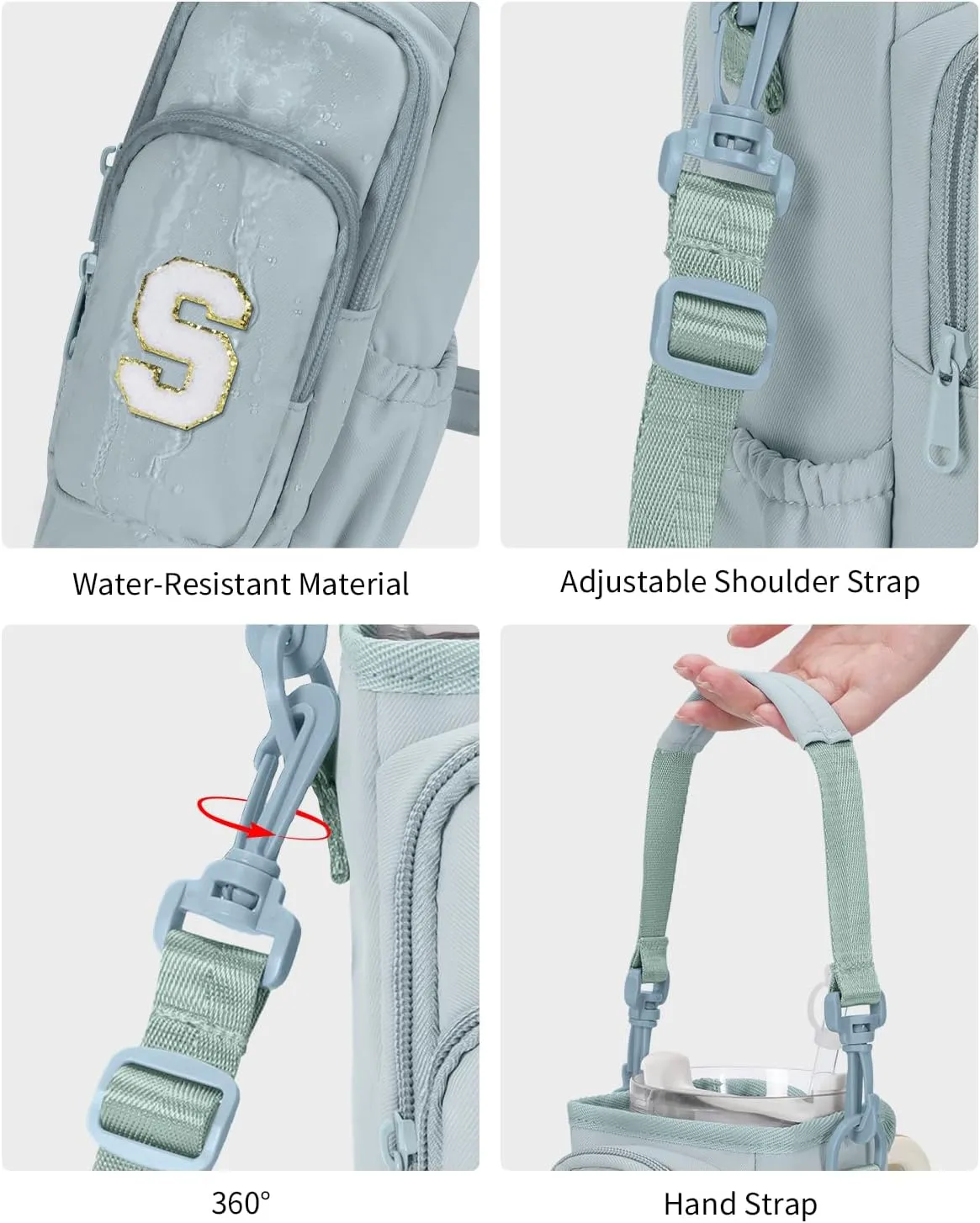 sportsnew Gifts for Mom Water Bottle Carrier Bag for Stanley Brumate era 40 oz Tumbler with Phone Pocket Personalized Initial Water Bottle Holder with Strap & Straw Toppers Stanley Cup Accessories