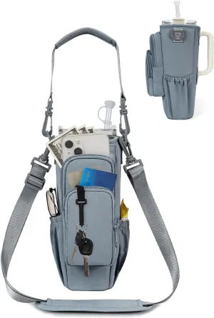 sportsnew Water Bottle Carrier Bag with Phone Pocket for Stanley Brumate era 30oz 40oz Accessories Insulated Water Bottle Holder Pouch with Strap Stanley Cup Sling Bag with Straw Cover for Crossbody