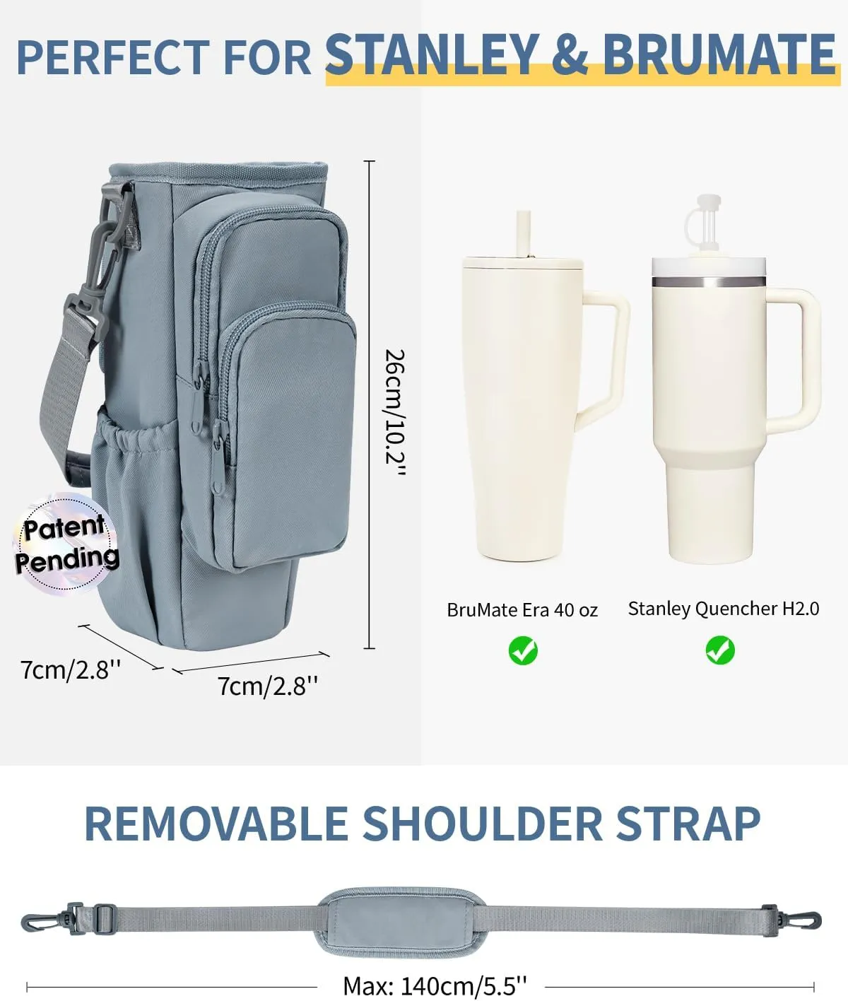 sportsnew Water Bottle Carrier Bag with Phone Pocket for Stanley Brumate era 30oz 40oz Accessories Insulated Water Bottle Holder Pouch with Strap Stanley Cup Sling Bag with Straw Cover for Crossbody