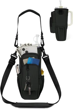 sportsnew Water Bottle Carrier Bag with Phone Pocket for Stanley Brumate era 30oz 40oz Accessories Insulated Water Bottle Holder Pouch with Strap Stanley Cup Sling Bag with Straw Cover for Crossbody