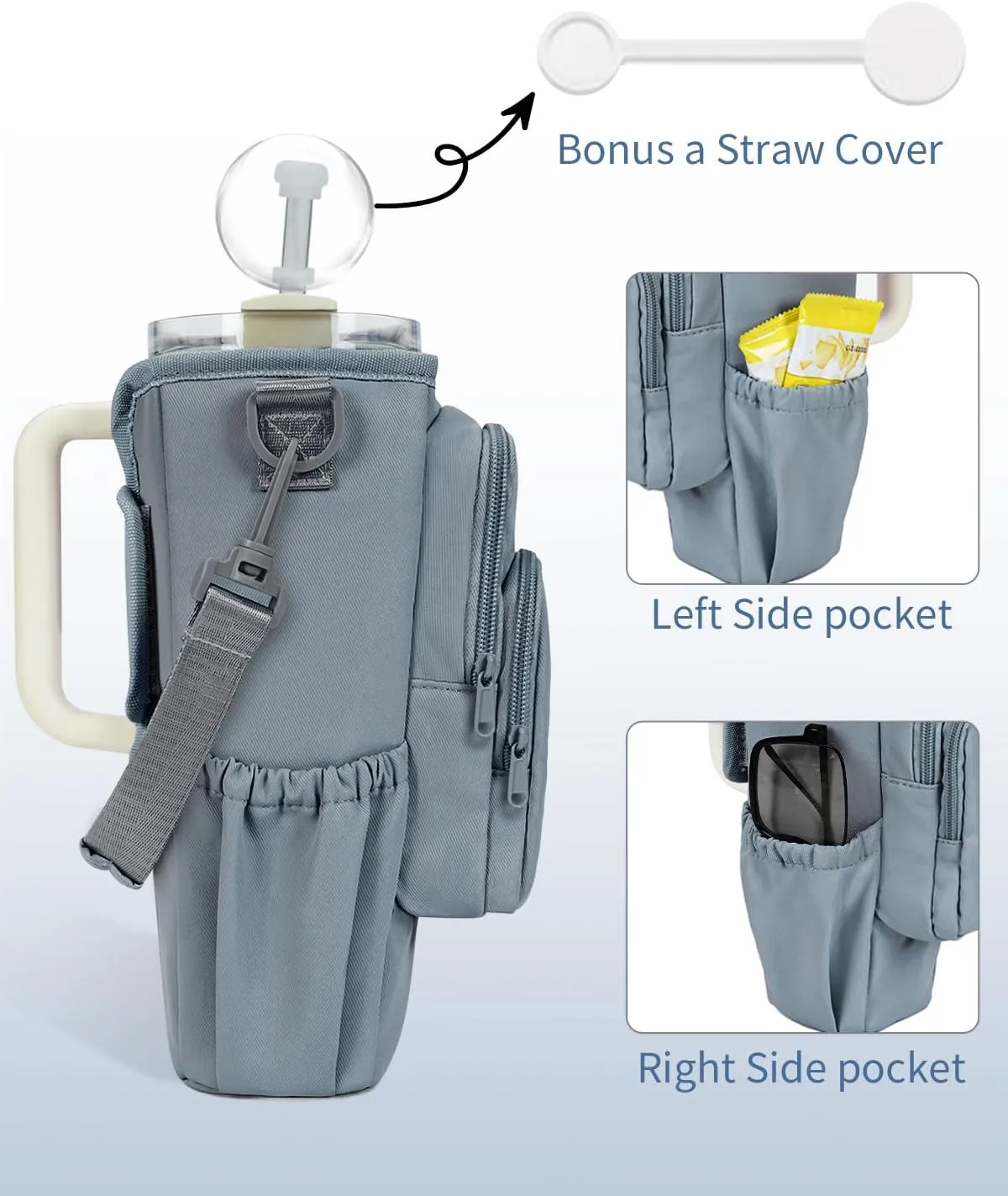 sportsnew Water Bottle Carrier Bag with Phone Pocket for Stanley Brumate era 30oz 40oz Accessories Insulated Water Bottle Holder Pouch with Strap Stanley Cup Sling Bag with Straw Cover for Crossbody