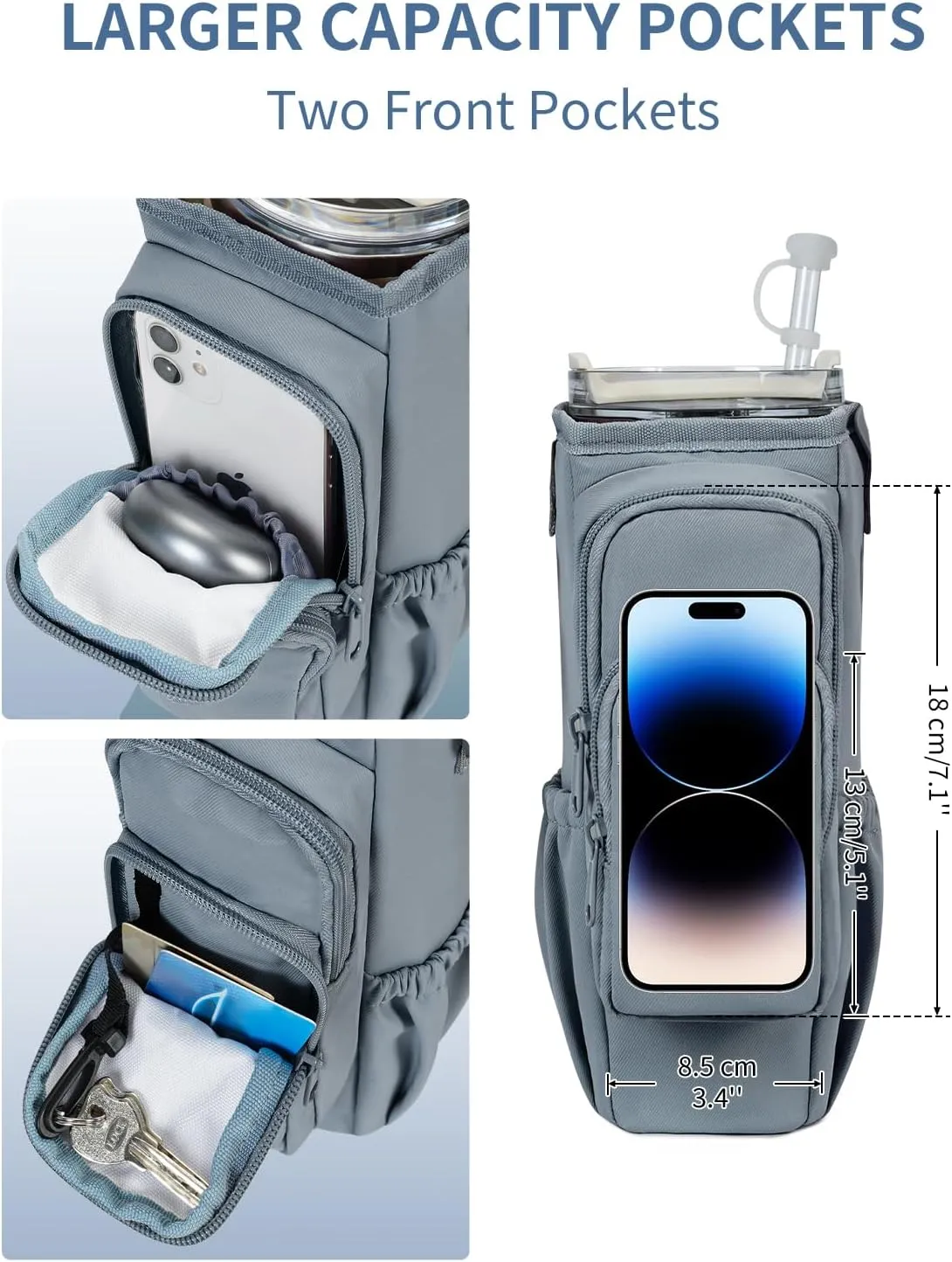 sportsnew Water Bottle Carrier Bag with Phone Pocket for Stanley Brumate era 30oz 40oz Accessories Insulated Water Bottle Holder Pouch with Strap Stanley Cup Sling Bag with Straw Cover for Crossbody